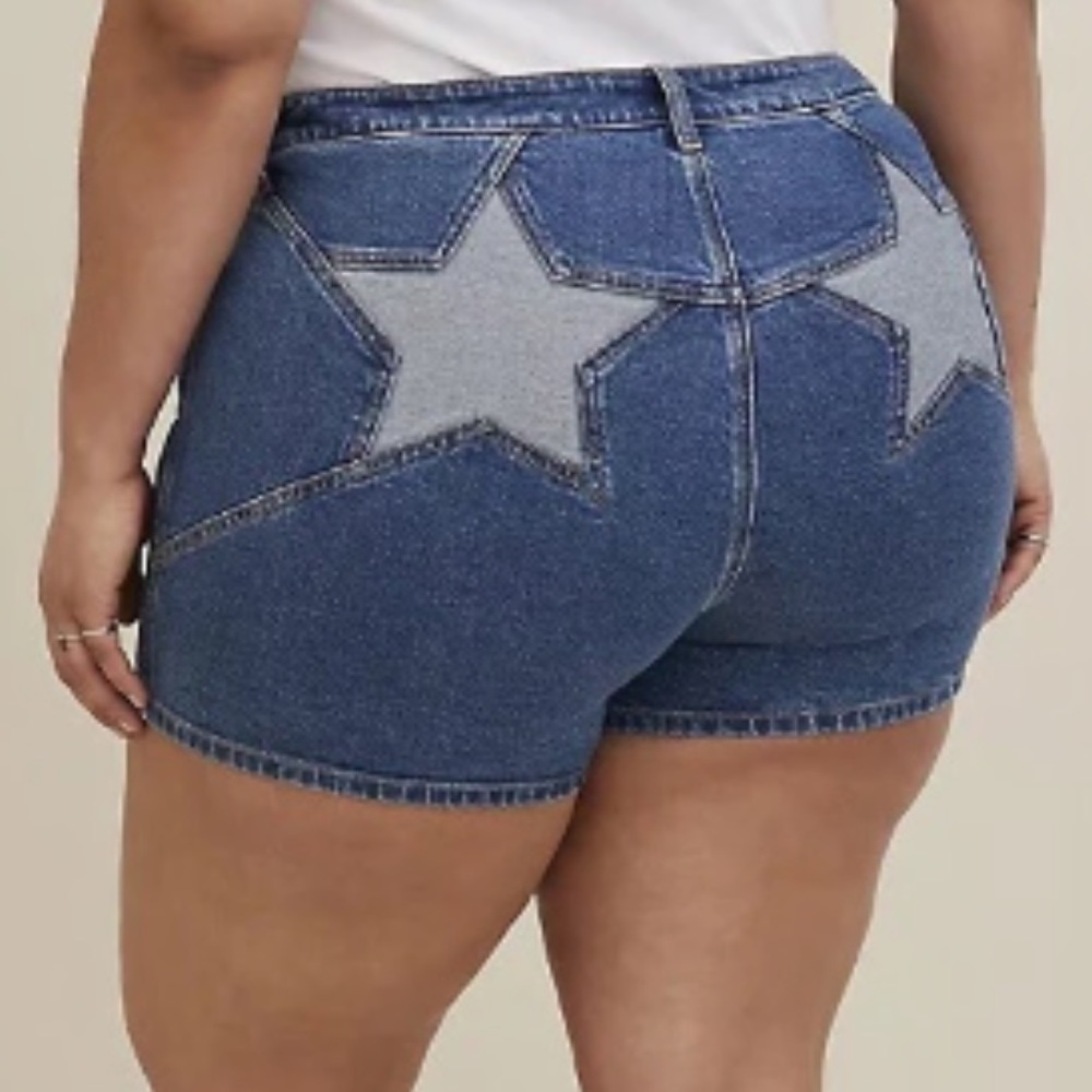 torrid Blue Denim Star Patch High-Rise Shorts